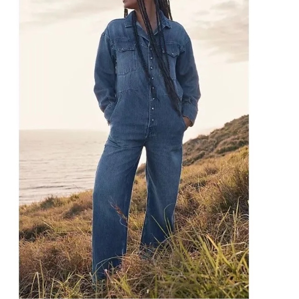 NEW! We The Free xCare Townes High Noon Denim Long Sleeve Pants Jumpsuit  Small